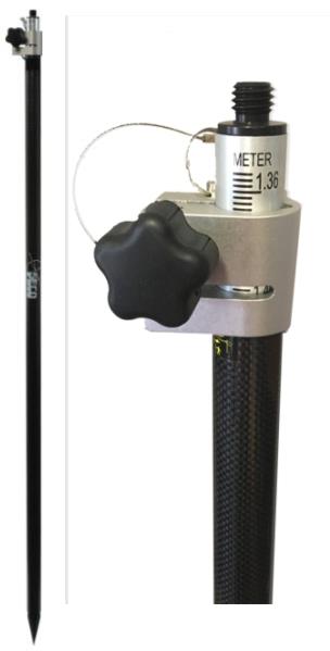 Tyčka pro GPS, karbon/kovová, teleskopická, 2.48 m, s libelou, šroub, SECO